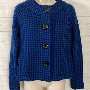 Chadwicks Sz PS Royal Blue & Black Houndstooth Large Button Cardigan wool blend